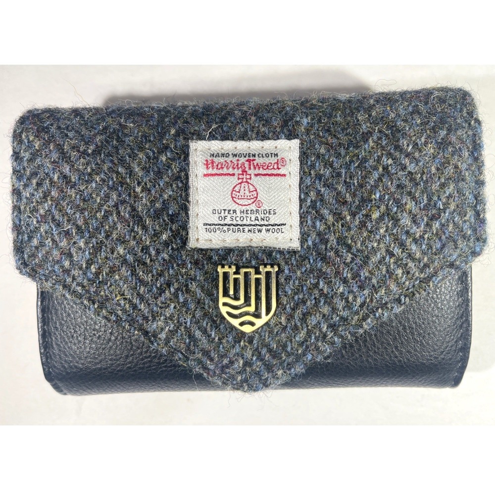 Vintage Islander UK Harris Tweed Herringbone Wool Bifold Wallet Black Grey